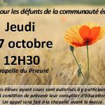 Le Jeudi 17 octobre  à 12h30 et/ou à 17h : Participez à un moment de recueillement lors de la Messe des défunts